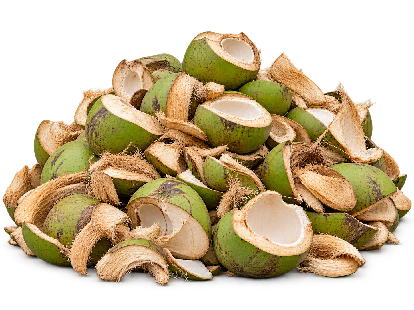 Discarded green coconut husks representing coconut waste in The Bahamas